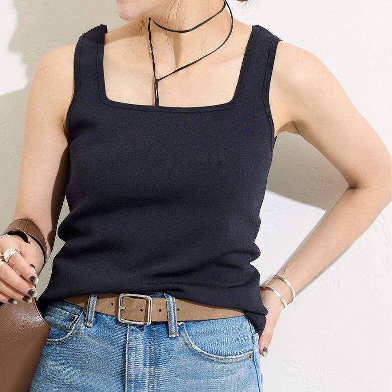 JS弹力美背显瘦方领罗纹针织背心