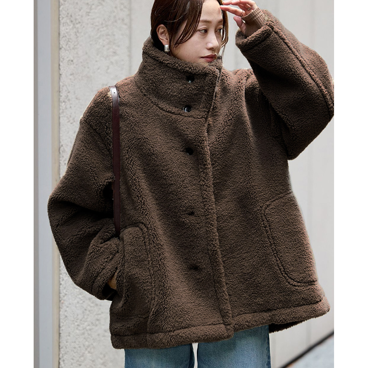 JS蓬松柔软下摆调节抽绳立领外套