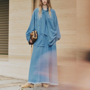 时尚 棉 肩带流苏拉链束腰复古牛仔连衣裙 RD再生纤维 ZOEYA佐佐家