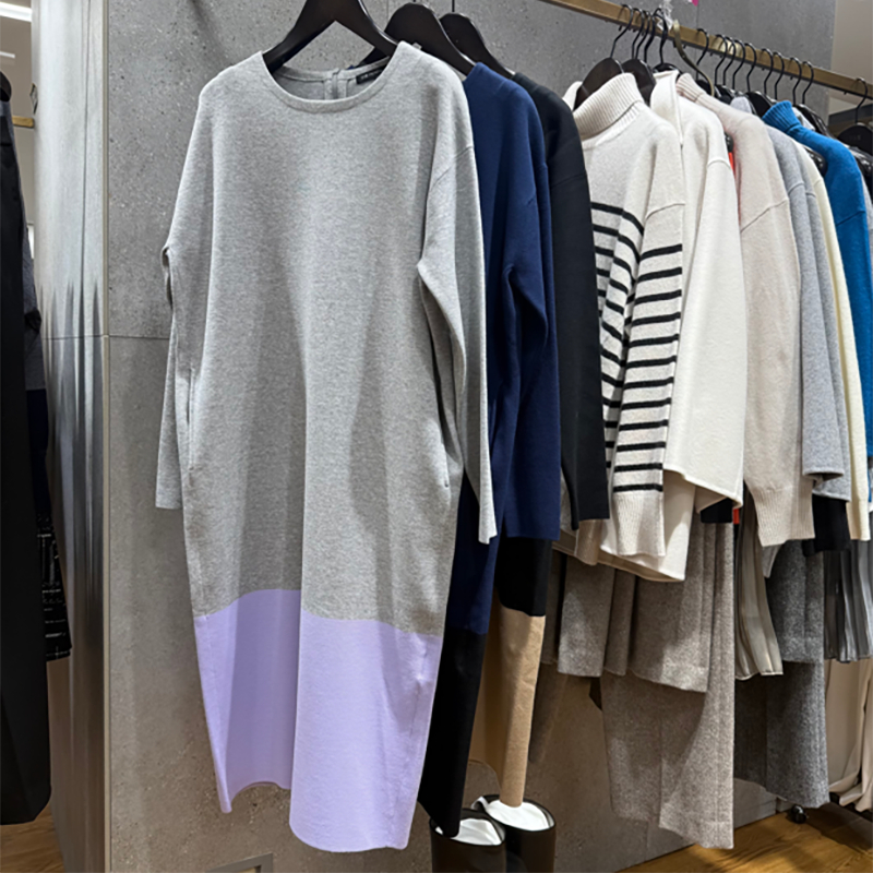 数字家高密度罗纹双色针织连衣裙