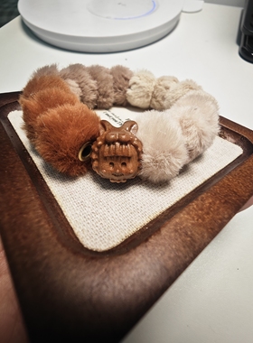 新款毛球手串花梨木多妹可爱设计款单圈手串美拉德色系水晶