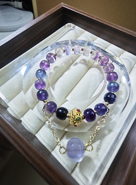 天然紫水晶萤石手链女款单圈时尚百搭饰品礼物送女友闺蜜