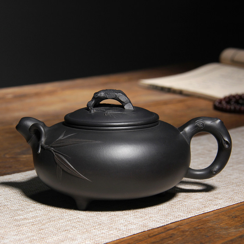 宜兴紫砂壶名家壶收藏泡茶壶底槽青焐灰全手工450cc大品岁寒三友