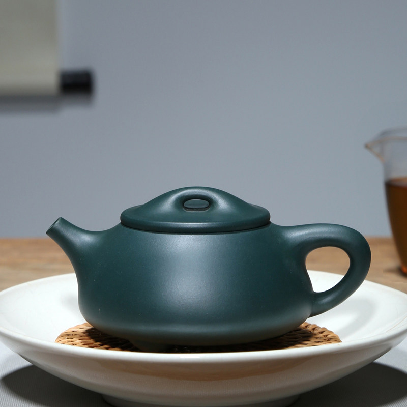 宜兴紫砂壶全手工壶原创泡茶壶茶具原矿墨绿泥270CC景舟石瓢壶