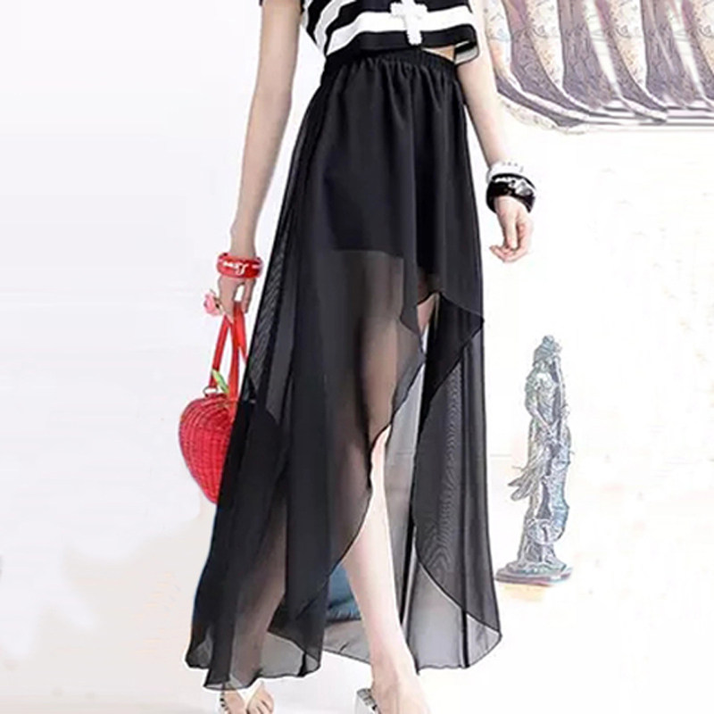 不规则雪纺半身裙女夏季2025新款夏天高腰A字百褶垂坠感中长裙子