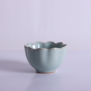 仿宋开片汝窑瓷品茶主人杯茶杯子 天青色 O问鼎鼎峰汝窑 菡萏杯