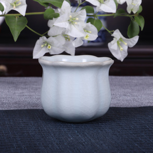 O问鼎汝窑鼎峰老款 玉香杯 月白色 台湾仿宋开片汝窑瓷品茶杯