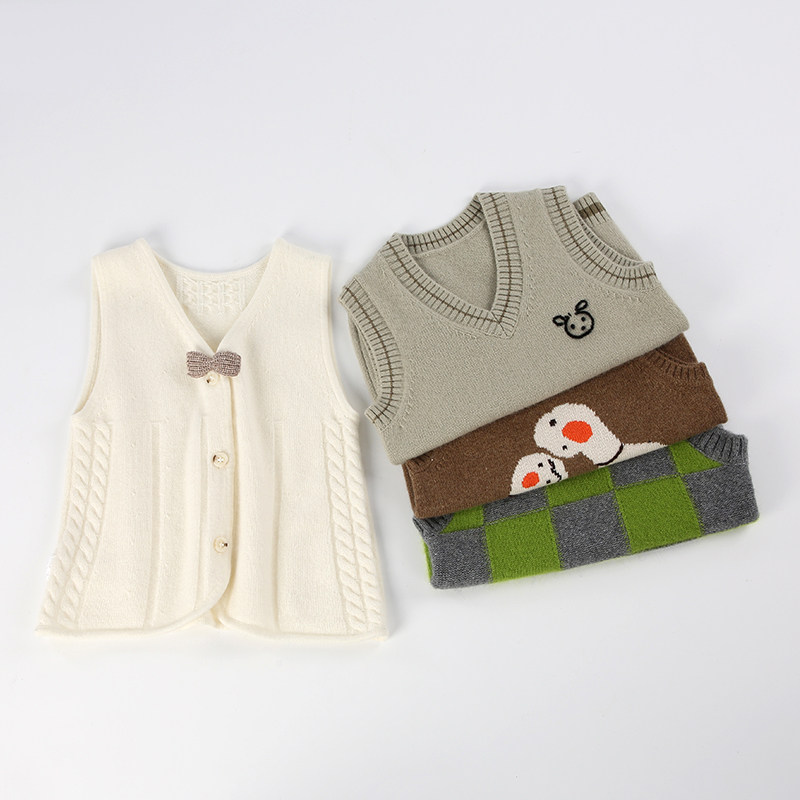 儿童羊绒马甲秋冬季女孩毛衣100%羊绒衫男童针织提花背心韩版学生