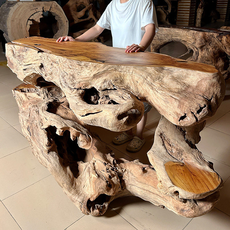 原木根雕花架天然树根盆景架实木自然风化香樟木落地置物架玄关桌