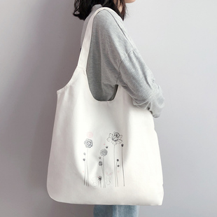 帆布包包女大容量2025新款 日系上班通勤学生拎书手提帆布袋子白色