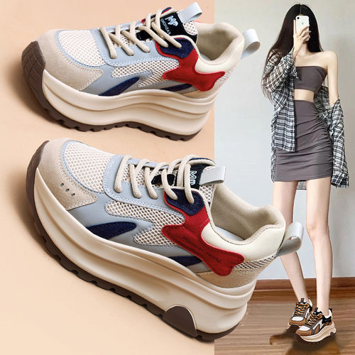 8厘米内增高女鞋2025秋季新款厚底松糕阿甘鞋休闲百搭老爹鞋复古