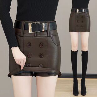 2025秋装新款真皮短裤女绵羊皮显瘦A字阔腿皮裤高腰皮裙靴裤裙裤