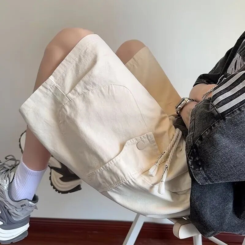 短裤裤子男纯棉青春活力风宽松直筒休闲裤青年港风工装口袋五分裤