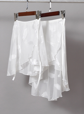 芭蕾舞蹈纱裙一片式裙剪花羽毛立体手感裙系带半身裙训练基训表演