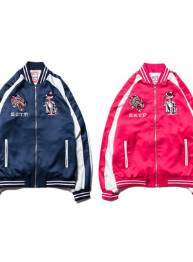 现货正品have a good time粉红豹刺绣横须贺宽松丝绸拉链夹克情侣