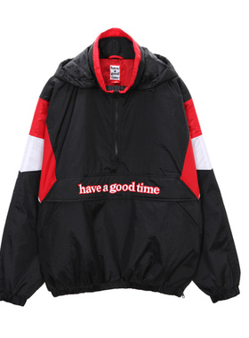 现货have a good time半拉链刺绣LOGO宽松套头连帽ANORAK加棉夹克