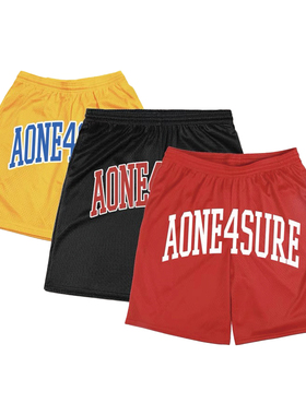 AONE4SURE 美式刺绣LOGO松紧腰透气网眼速干运动短裤男街头夏情侣
