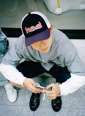 RAGAZZO TRUCKER HAT RS图案印花刺绣拼色网眼百搭弯檐卡车帽夏季