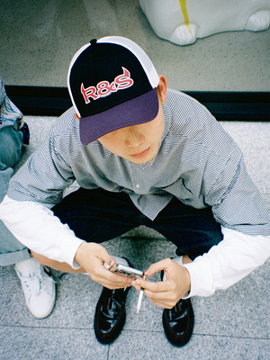 RAGAZZO字母刺绣拼色网眼卡车帽