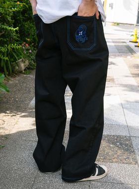 正品现货YARDSALE刺绣goblin小恶魔英国滑板直筒宽松复古牛仔长裤