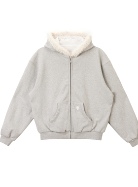 kahut Rabbit 街头宽松休闲兔毛重磅华夫格帽衫拉链连帽卫衣情侣