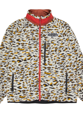 PLEASURES STRAIN LOGO布贴羊毛豹纹拉链毛绒外套宽松休闲夹克男