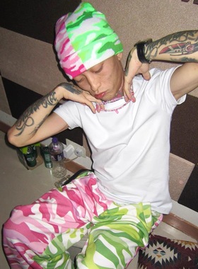 AONE4SURE 荧光针织帽迷彩粉绿拼色提花大头围秋冬原创情侣毛线帽