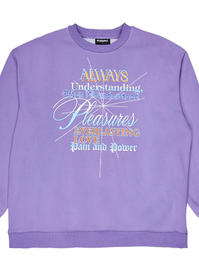 PLEASURES FAITH 标语3D刺绣线条印花紫色厚重圆领宽松套头卫衣男