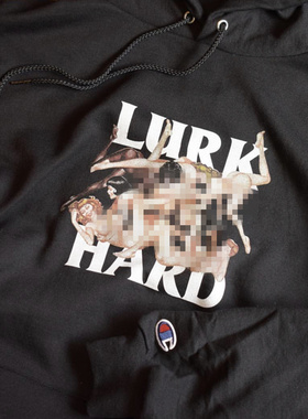 现货正品LURK HARD ORGY印花宽松休闲滑板加绒帽衫连帽卫衣情侣
