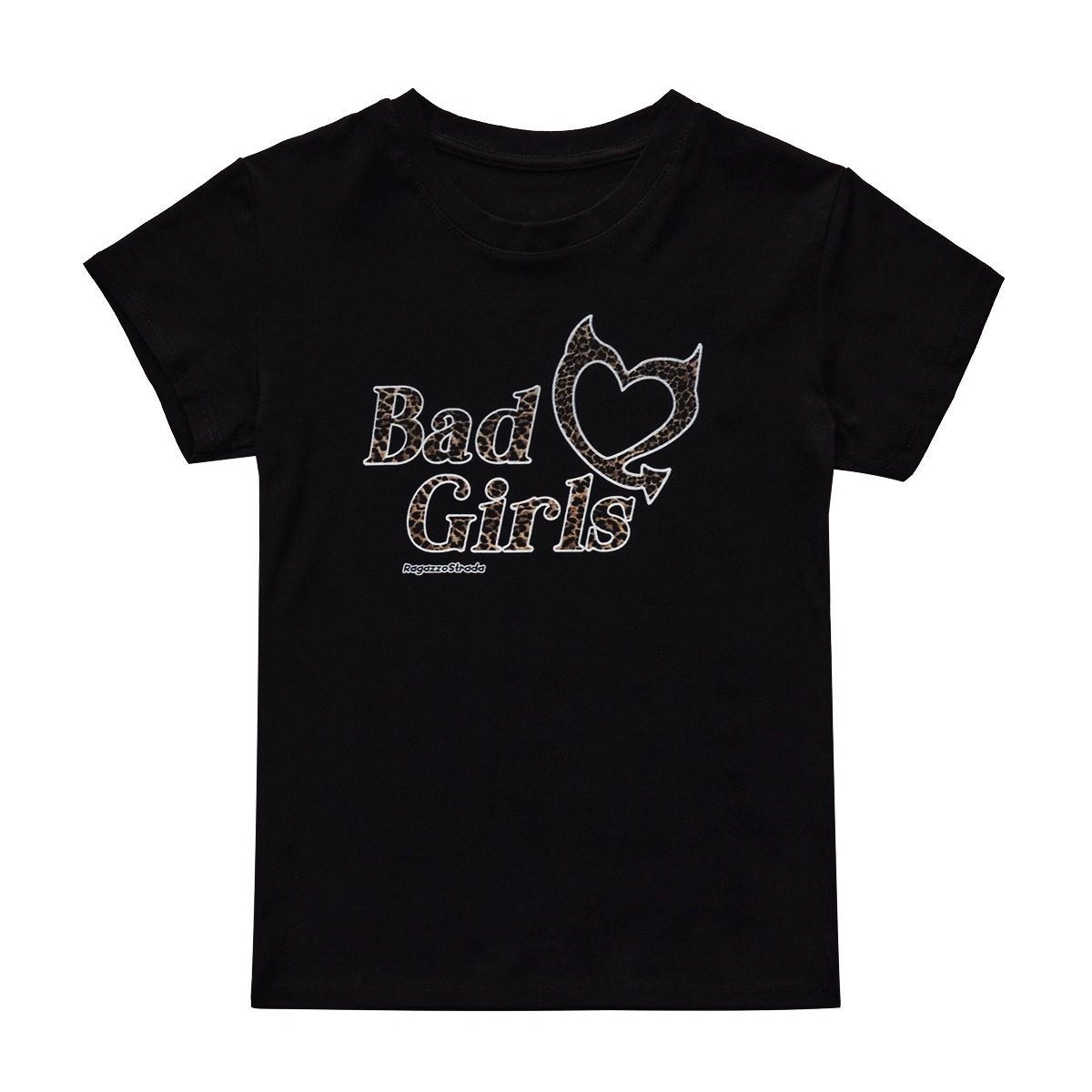 RAGAZZO BAD GIRLS BABY TEE豹纹爱心图案印花女士修身短袖T恤