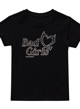 RAGAZZO BAD GIRLS BABY TEE豹纹爱心图案印花女士修身短袖T恤