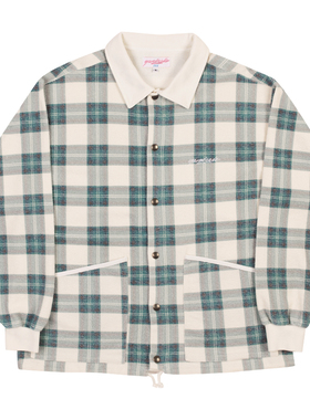 现货正品YARDSALE刺绣LOGO纯棉羊毛衫开衫纽扣外套翻领格子夹克男