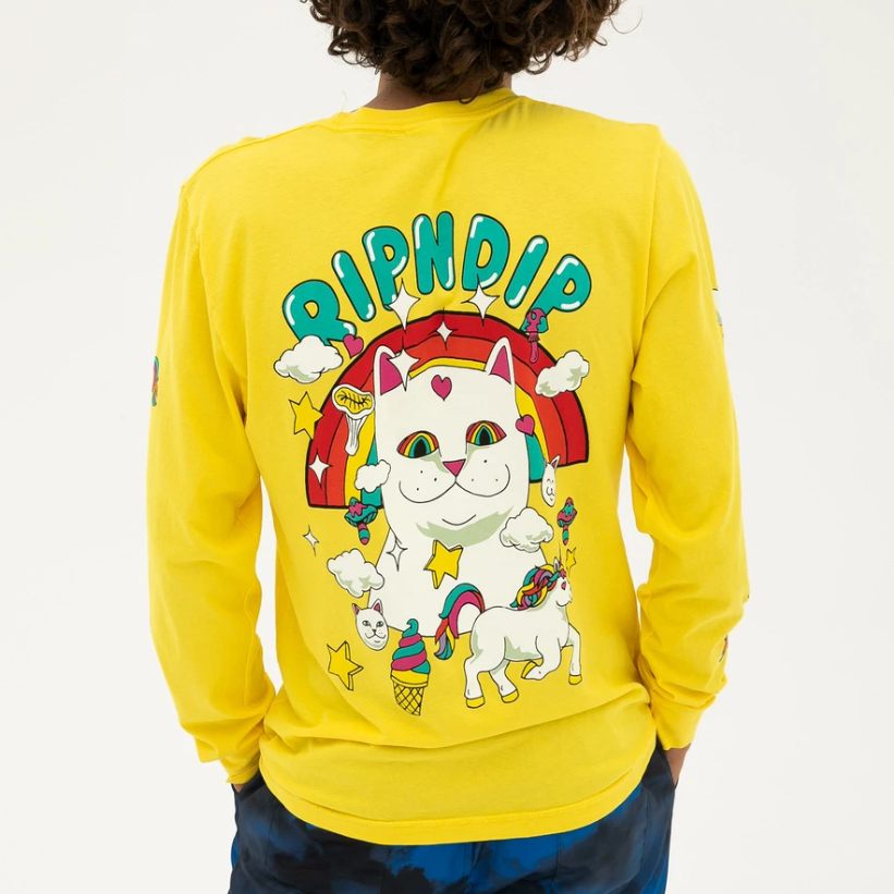 现货 ripndip 贱猫 长袖打底t恤 薄款 黄色独角兽nermland ls