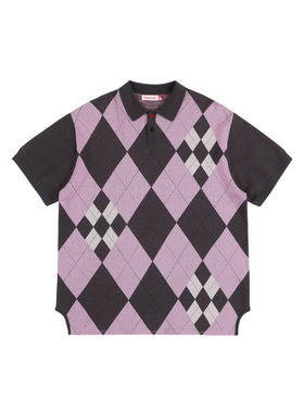 kahut 菱形格纹4TC复古vintage老式印花提花polo衫男女情侣秋冬新