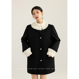SKY张慧慧自制春秋装新款高级感黑色小香风外套黑色赫本风西装