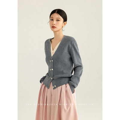 SKY假两件针织拼色毛衣