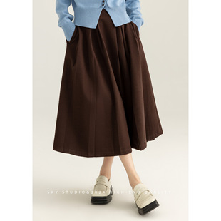 SKY张慧慧2025年春装新款中腰复古美拉德半身裙A字裙