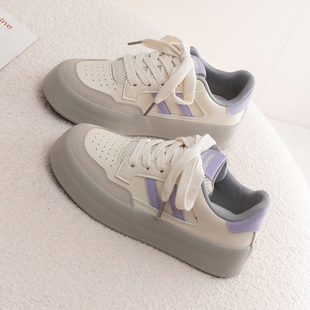 爆款 2025新款 秋季 百搭学生运动板鞋 皮面厚底小白鞋 小众德训鞋 女款