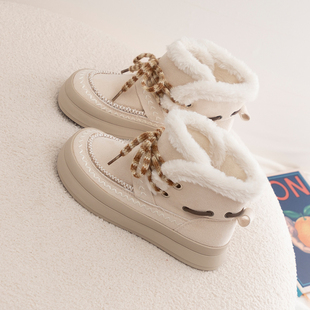 防滑靴子保暖东北外穿棉鞋 毛毛鞋 2025新款 厚底加绒加厚雪地靴女款