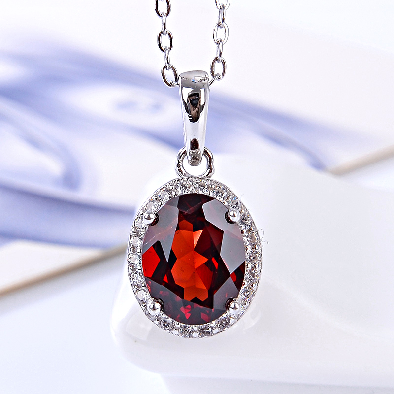Natural Garnet Necklace womens wine Ruby Pendant S925 silver plated Japanese and Korean style clavicle chain fashion