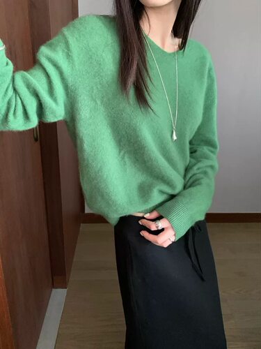 治愈系多巴胺 87羊毛13羊绒 At brunch韩国慵懒V领极简针织羊毛衫