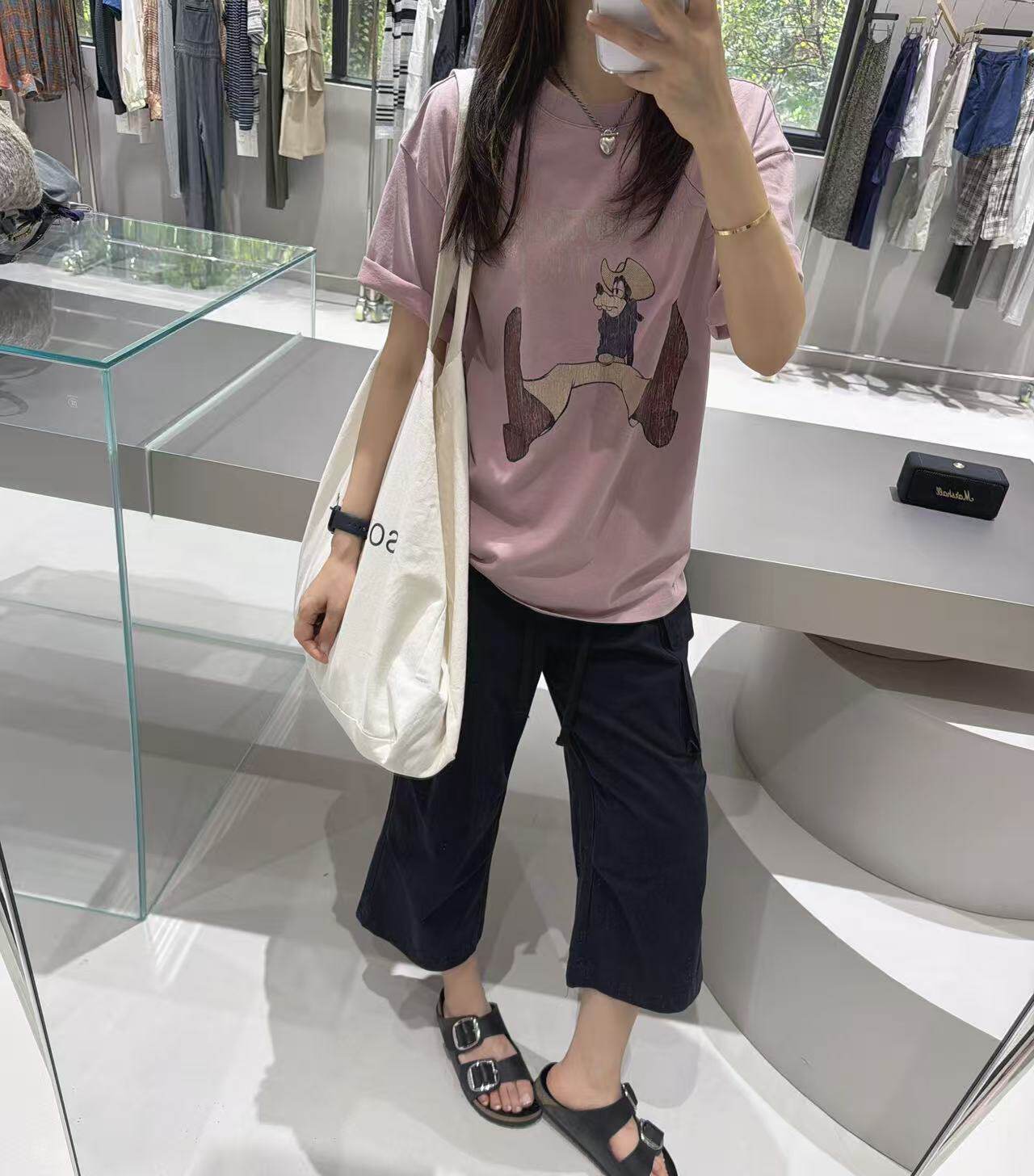 高克重水洗棉 高飞卡通短袖打底衫女T恤韩版时尚减龄百搭上衣潮