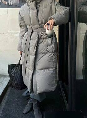90白鸭绒 full seven秋冬北欧休闲保暖立领带腰带长款厚实羽绒服