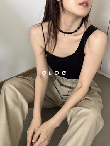 Glog韩国东大门2026夏不规则设计师款美背吊带背心女纯色小众显瘦
