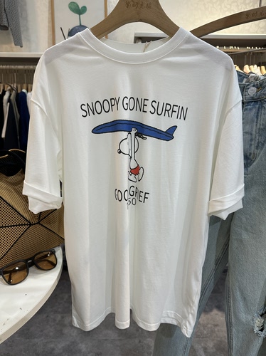 滑板snoopy  Hygge卡通印花圆领慵懒短袖T恤休闲百搭宽松上衣女