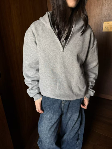 At brunch26秋冬宽松显瘦百搭半拉链连帽加绒卫衣女休闲上衣