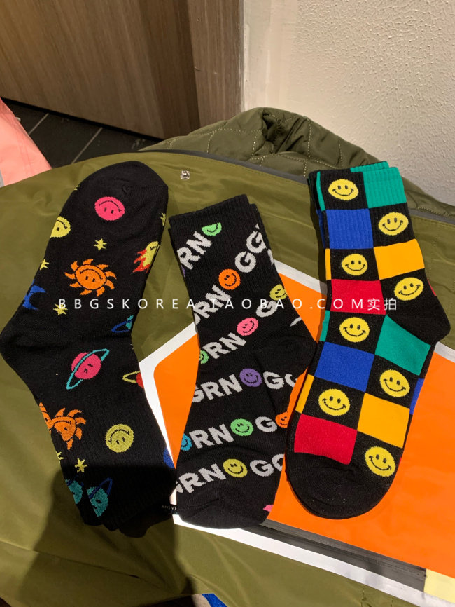 现货韩国新款自留彩色棋盘格袜子