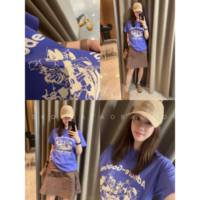 显白显瘦亮香芋紫色～现货2025正肩休闲美式印花小版短袖T恤