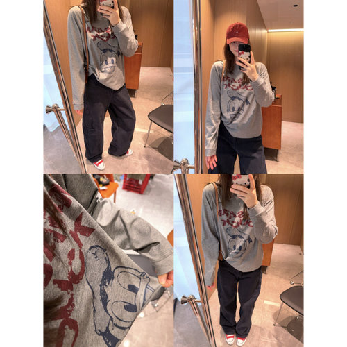 版型敲好显瘦~现货2026正肩百搭不挑人卡通印花长袖灰色T恤