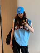 蓝色字母运动风不走光无袖 现货韩国2026夏季 新款 背心T恤